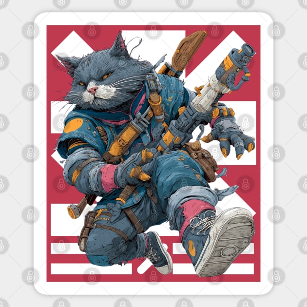 Cybernetic Street Cat - Space Warrior Sticker by TuncGK